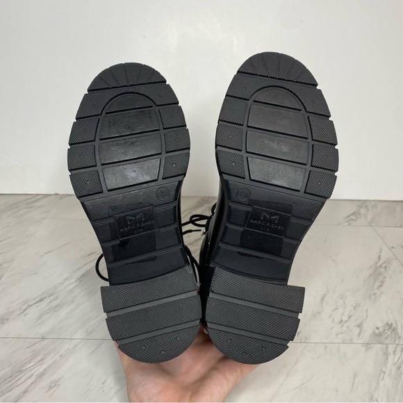 New! Marc Fisher Velima Black Leather Lace Up Lugsole Bootie 8.5 M - Picture 14 of 15